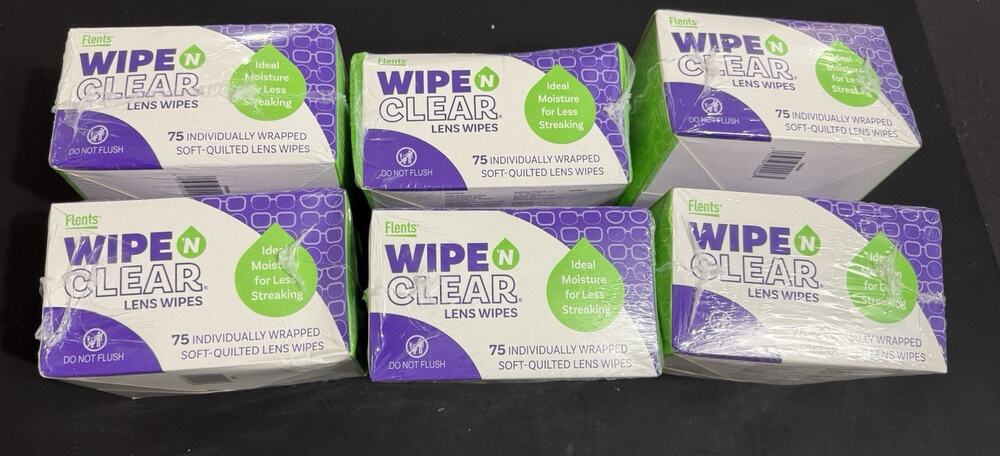 (6 Packs) Flents Wipe N Clear Lens Wipes 75 Ct - 450 Total Individually Wrapped